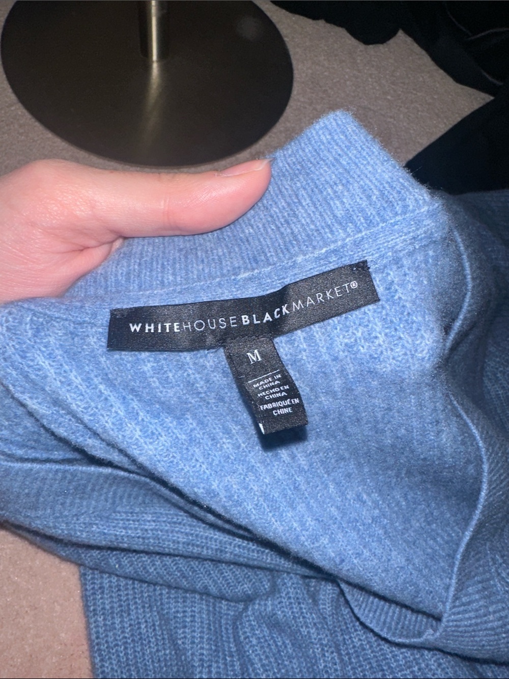White House Black Market Blue 3/4 Flare Sleeve V Neck Sweater - Picture 4 of 5